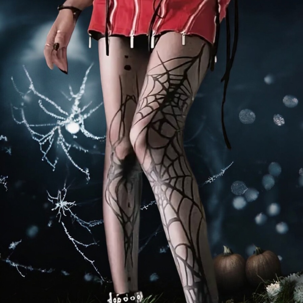 1 Pair of Women's Gothic‎ Punk Spider Web Black Tights